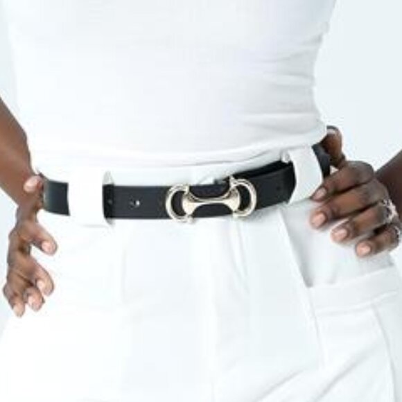 Accessories - Leather Belt | Gold Buckle Classic Waist Belt | Adjustable for Jeans, Dresses